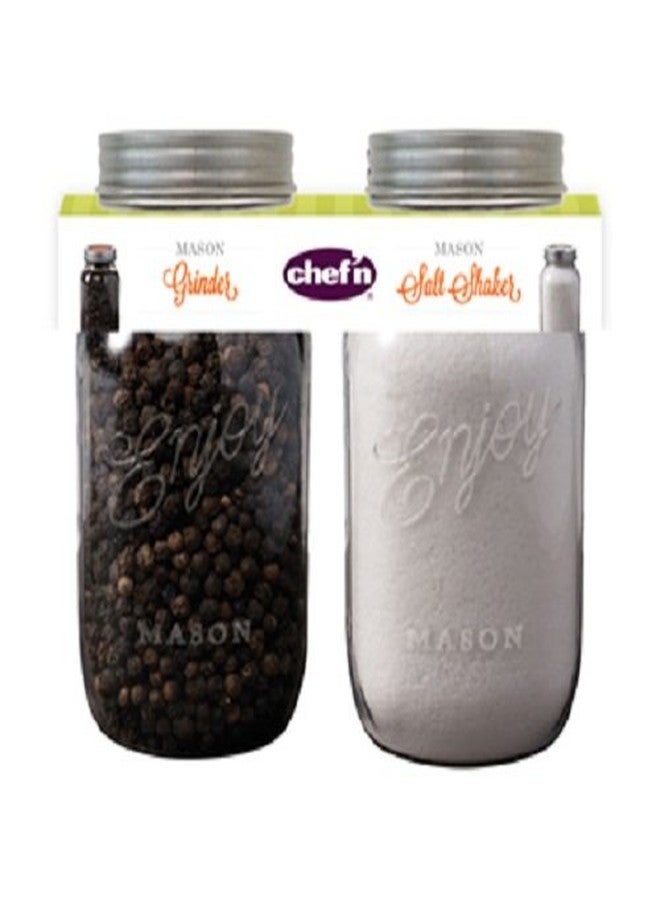 Chef'n Mason Jar Shaped Pepper Grinder and Salt or Sugar Shaker Set, Clear - Image 1